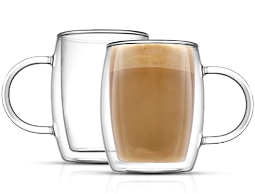 JoyJolt Double Wall Glass Coffee Mugs Set of 2 (13.5oz)