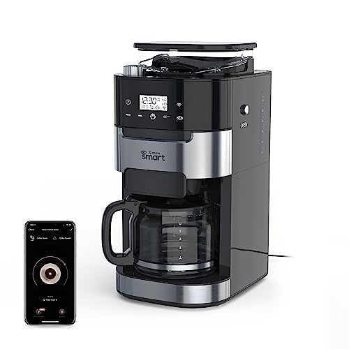 Atomi Smart Wi-Fi Coffee Maker with 8-Setting Burr Grinder, 12-Cup Carafe
