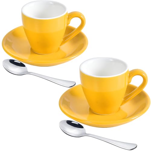 ionEgg Yellow Espresso Cups Set - 2.7oz with Spoons