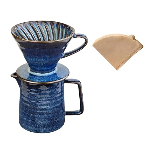 HYAXGM Ceramic Pour Over Coffee Maker Set - Starry Blue