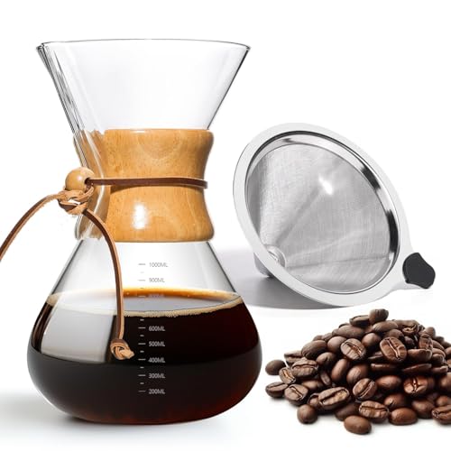 Yopinmall Pour Over Coffee Maker 34oz Glass Carafe