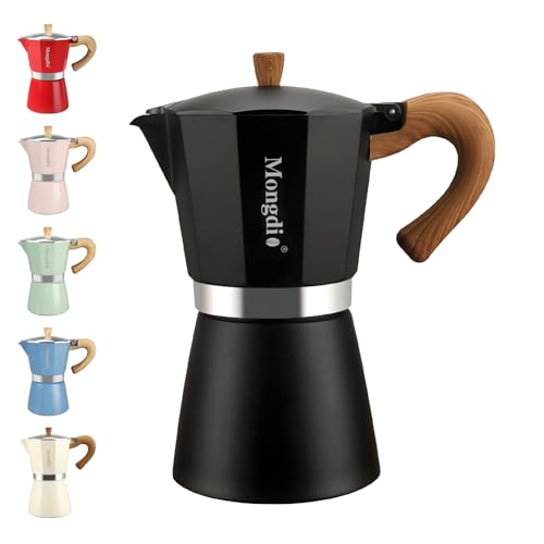 Mongdio Stovetop Moka Pot - 6 Cup Black Espresso Maker