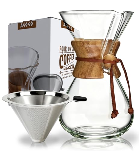 AGOGO Glass Pour Over Coffee Maker 8-Cup with Steel Filter