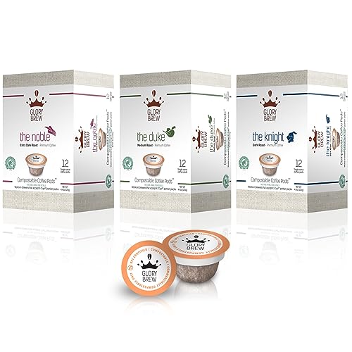 GLORYBREW Compostable Coffee Pods, 36 Count - Medium & Dark Roast Variety Pack, Keurig Compatible