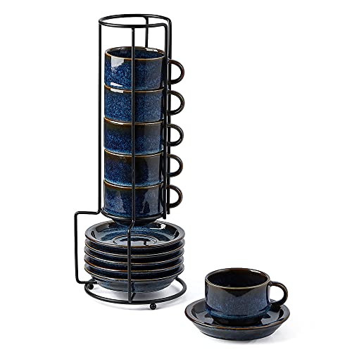 JIEMEI HOME Stackable Espresso Cups Set with Stand - 6 Cups
