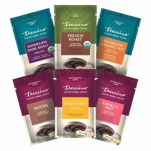 Teeccino Herbal Coffee Sampler 6-Pack Caffeine Free