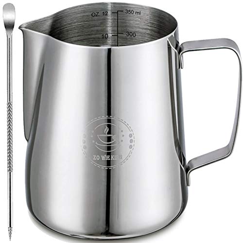 ZOWIE KING 12oz Milk Frothing Pitcher with Latte Art Pen