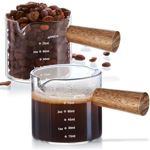 QWACVRTM Espresso Shot Glass with Wooden Handle (2-Pack)