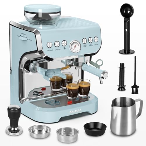 Amaste Blue Espresso Machine with Built-in Grinder