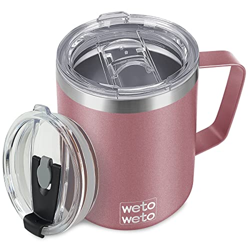 WETOWETO 14oz Insulated Travel Mug with Handle Rose Gold