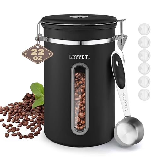 LRYYBTI 22oz Coffee Canister with Date Tracker - Black