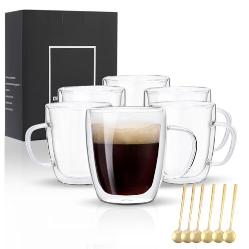 VENVENWEAVS Double Wall Glass Coffee Mugs Set of 6