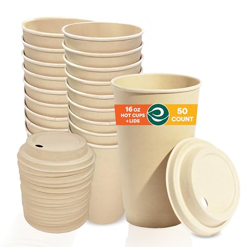 ECO SOUL Compostable 16oz Hot Cups with Lids (50ct)