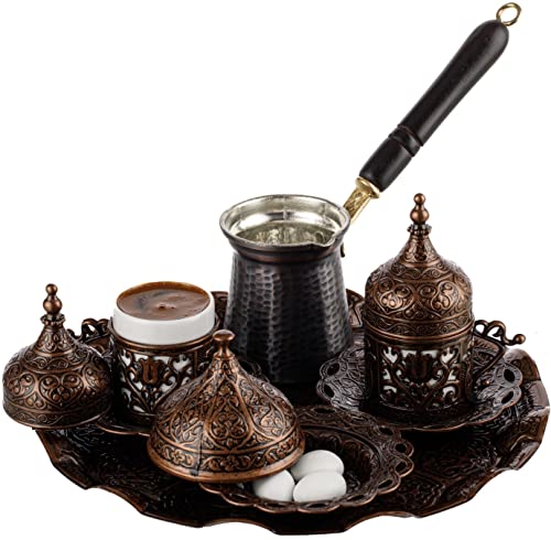 DEMMEX Turkish Coffee Set - 12 Piece Copper Pot & Cups