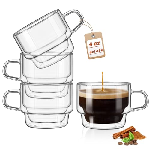 Glastal Double Wall Glass Espresso Cups Set of 4 - 4oz