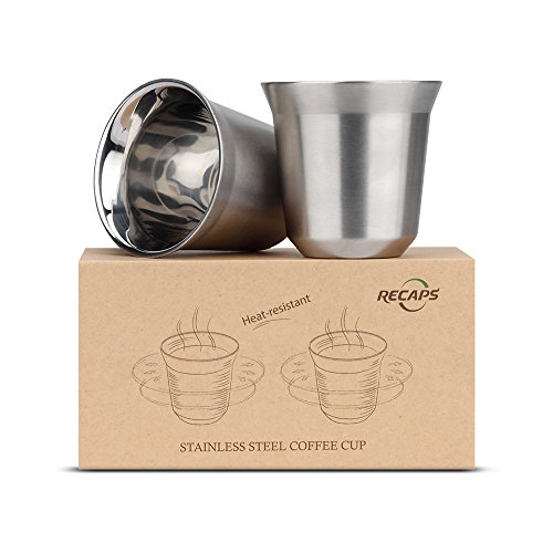 RECAPS Stainless Steel Espresso Cups Set - 2 Pack