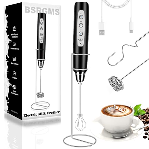 BSRGMS Electric Milk Frother with Stand & 3 Whisks