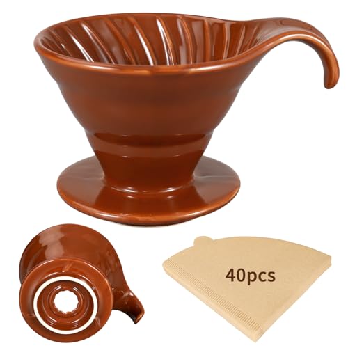 Mongdio Ceramic Pour Over Coffee Dripper with Filters