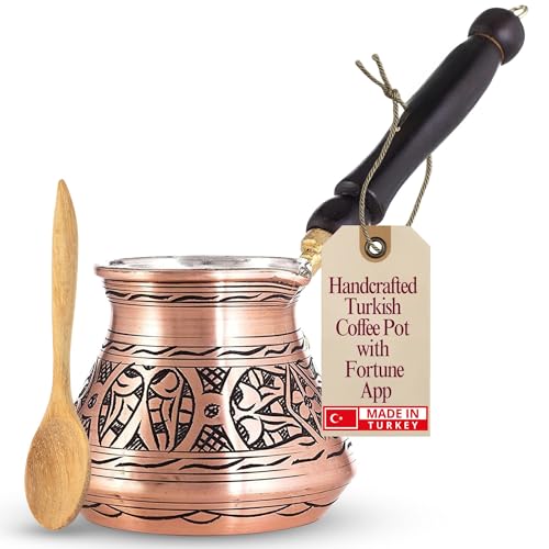Erbulus Turkish Coffee Pot - 12oz Copper Cezve with Handle