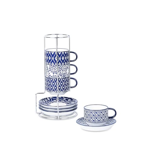 Selamica Ceramic Espresso Cups Set - 4oz with Saucers