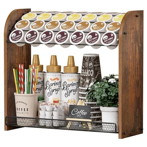 Lixple 2-Tier K-Cup Holder - Rustic Brown Metal Stand