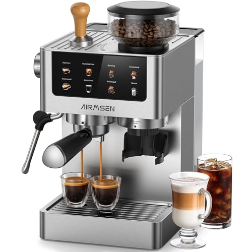 AIRMSEN Espresso Machine with Built-in Burr Grinder