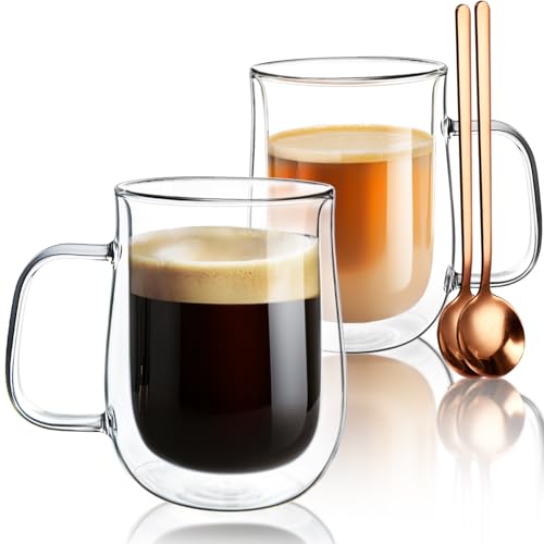 COMOME Double Wall Glass Coffee Mugs 16oz Set of 2