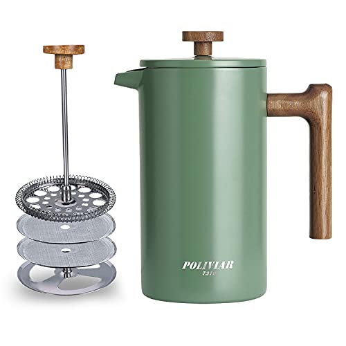 POLIVIAR 34oz French Press Coffee Maker with Wood Handle