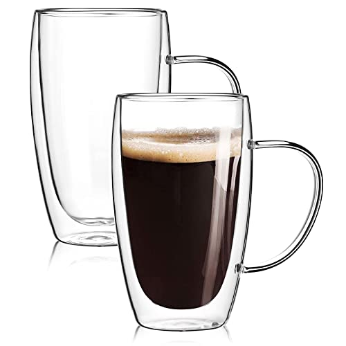 Wells Double Wall Glass Coffee Mugs 15oz Set of 2