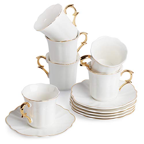 Brew To A Tea White Espresso Cups Set of 6 with Gold Trim