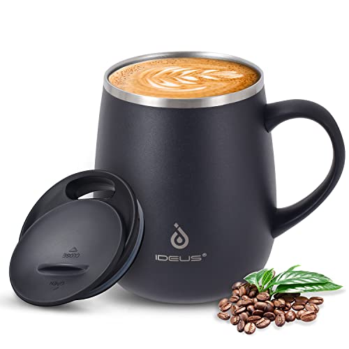 Ideus 16 oz Insulated Coffee Mug with Handle and Lid - Storm Black