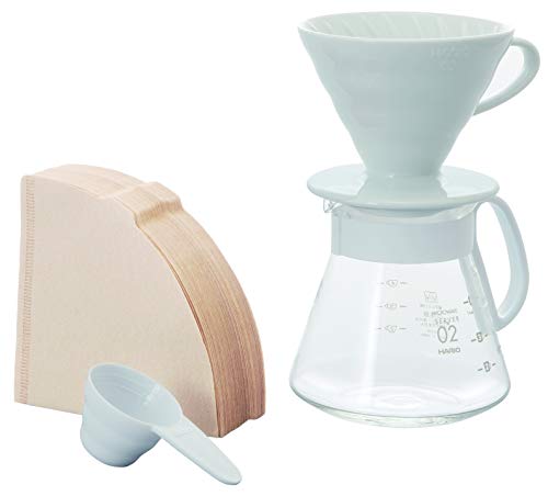 Hario V60 Ceramic Pour Over Coffee Set Size 02 White