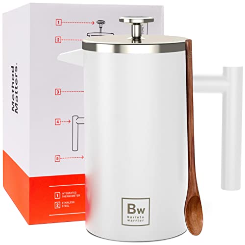 Barista Warrior French Press with Thermometer 34oz White