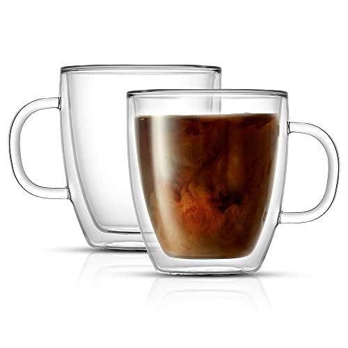 JoyJolt Double Wall Glass Coffee Mugs Set of 2 - 13.5oz
