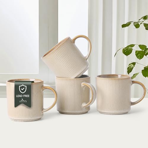 MONITO 16oz Ceramic Coffee Mugs Set of 4 - Bonbon Beige