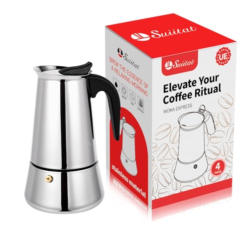 Suiitat Stainless Steel Moka Pot 4-Cup Espresso Maker