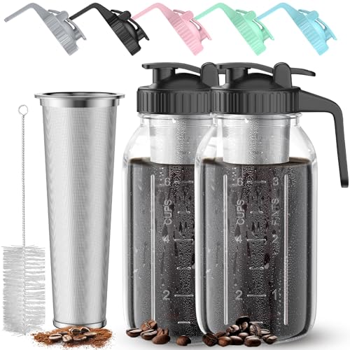 AHOMSEL Cold Brew Coffee Maker 2-Pack 64oz Glass Jars