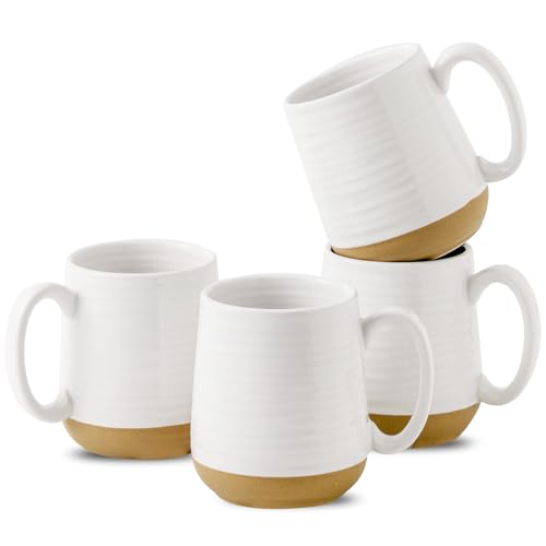 HASENSE White Ceramic Coffee Mugs Set of 4 - 15oz