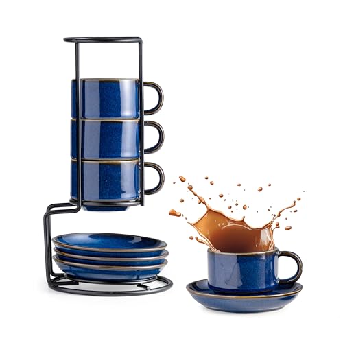 Gomakren Espresso Cups Set - 4 Cobalt Blue Demitasse