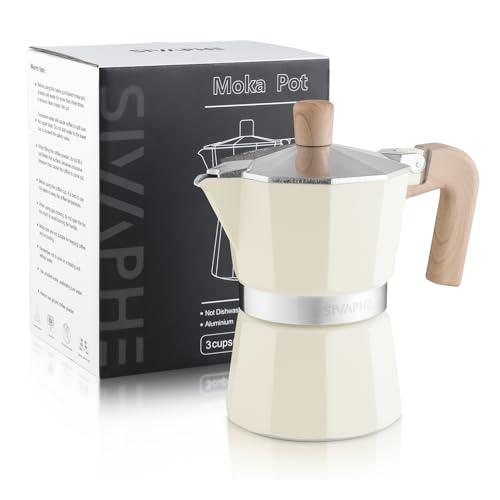Sivaphe Aluminum Moka Pot 3-Cup White Stovetop Espresso