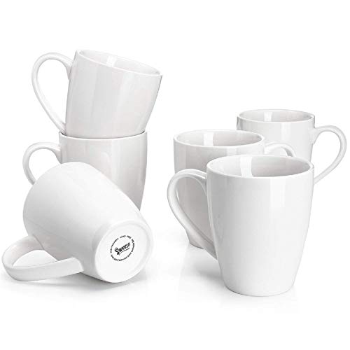 Sweese White Porcelain Coffee Mugs 16oz Set of 6
