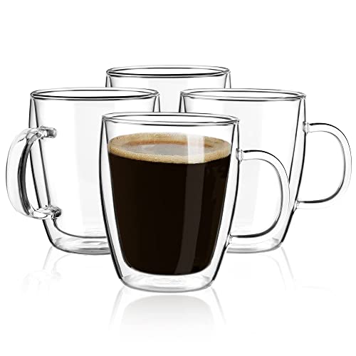 YUNCANG Double Wall Glass Coffee Mugs 16oz (4-Pack)