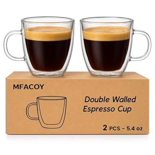 Mfacoy Double Wall Glass Espresso Cups Set of 2, 5.4oz