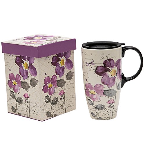 Topadorn 17oz Ceramic Travel Mug - Purple Flower