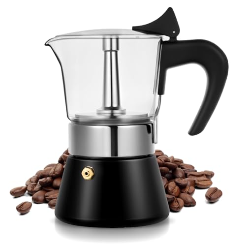 Suiitat Glass Top Moka Pot - 4 Cup Stovetop Espresso Maker
