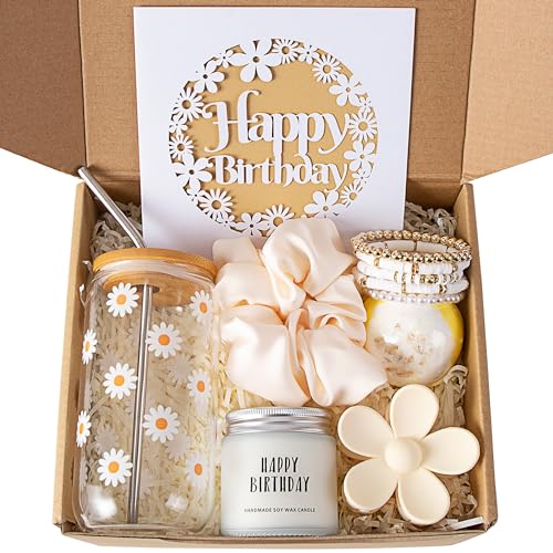 JTEWB Birthday Gift Set with Daisy Glass Cup & Spa Items