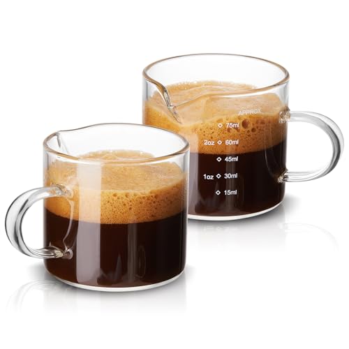 Mfacoy Glass Espresso Measuring Cups 75ml (2-Pack)