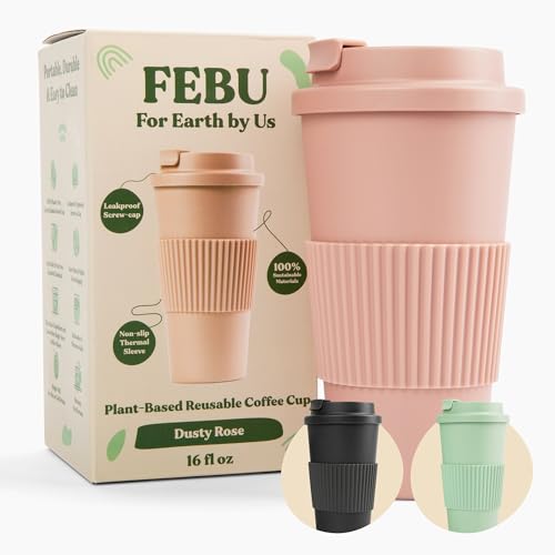 FEBU 16oz Bamboo Travel Mug with Lid - Dusty Rose