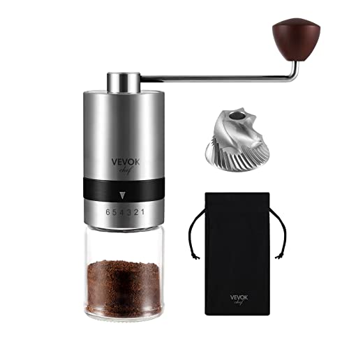 VEVOK CHEF Manual Coffee Grinder with 6 Grind Settings