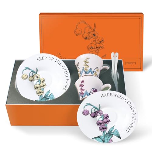 Panacula Tea Cup Set - 7oz Ceramic Cups with Saucers